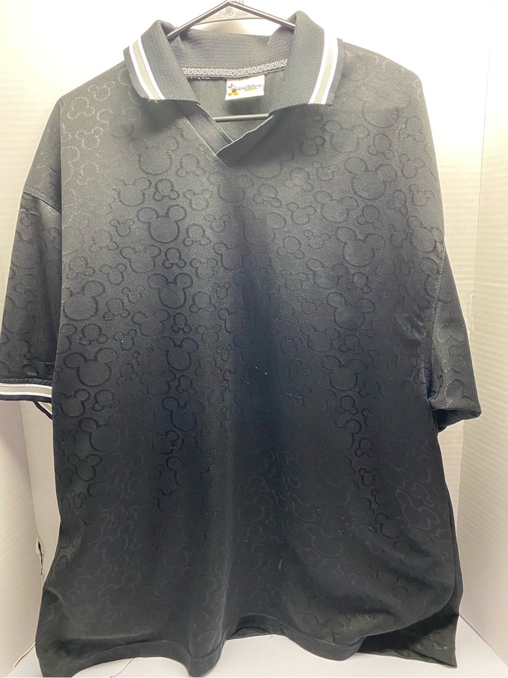 Vintage Disney Men's Black Polo with Subtle Mickey Jacquard